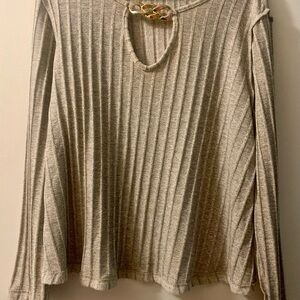 SHEIN Cream Embellished Ribbed Blouse